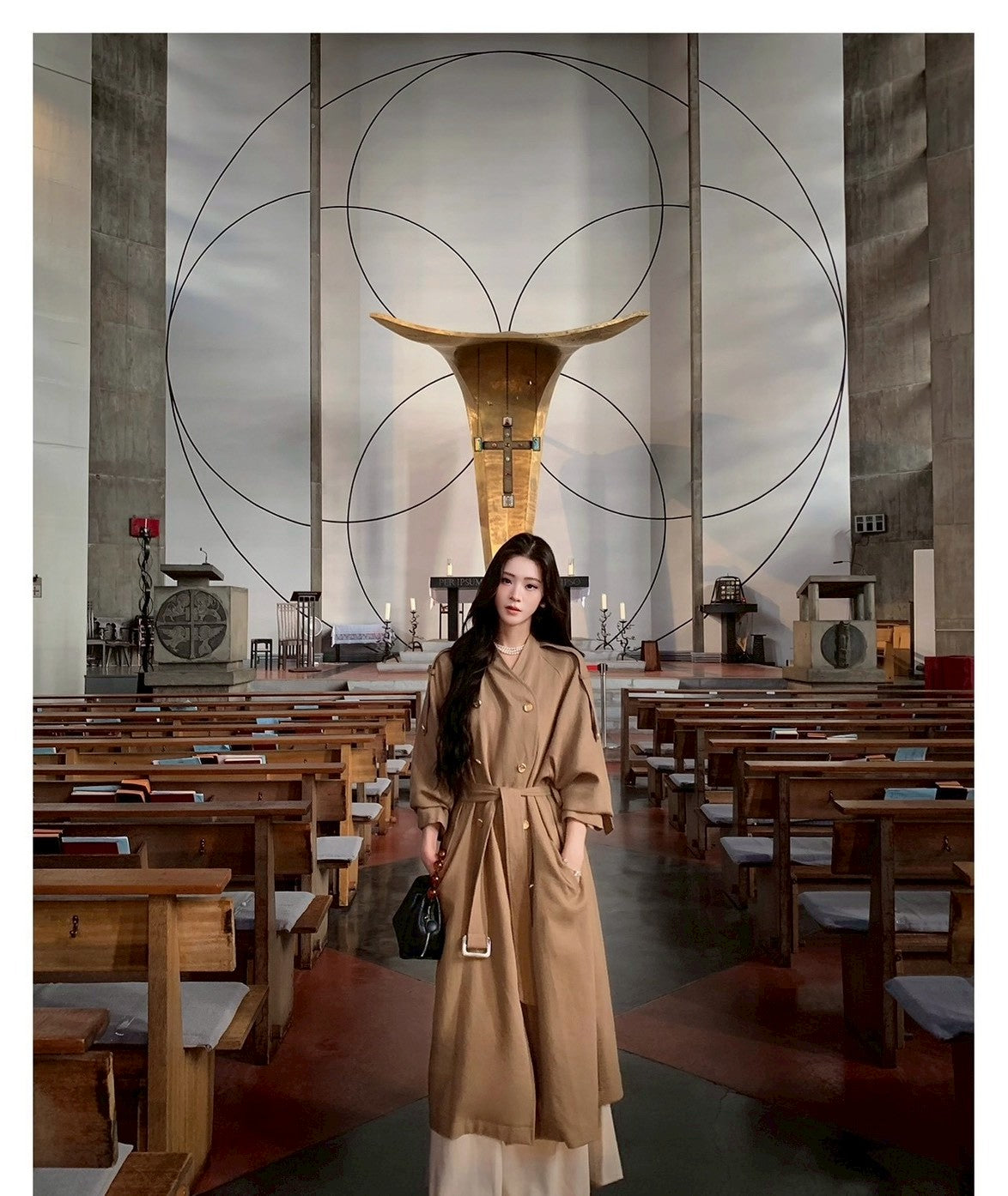 Mon. 諾丁山秋冬雙排扣混紡風衣 玉白/深卡其