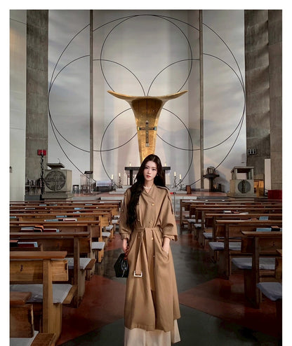 Mon. 諾丁山秋冬雙排扣混紡風衣 玉白/深卡其