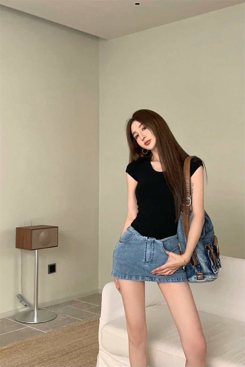 Mon. 美式正肩螺紋上衣 黑