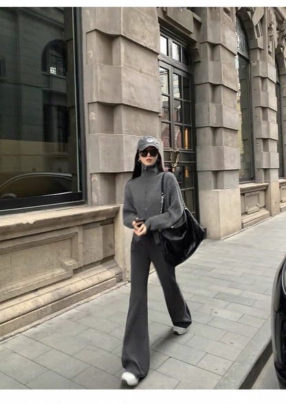 Mon. 基礎翻領雙拉鏈慵懶感毛衣 灰