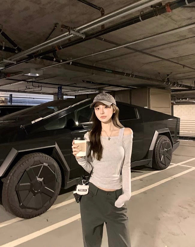 Mon. 百搭簡約美式直筒修身工裝褲 水泥灰