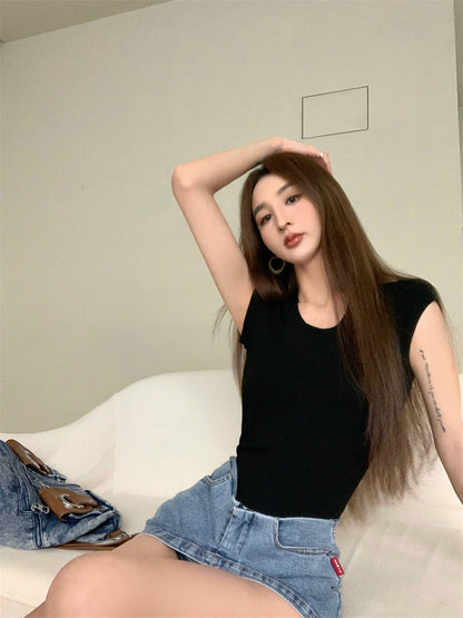 Mon. 美式正肩螺紋上衣 黑