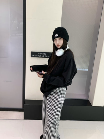 Sat. City Walk簡約通勤百搭上衣 格紋休閒褲 黑