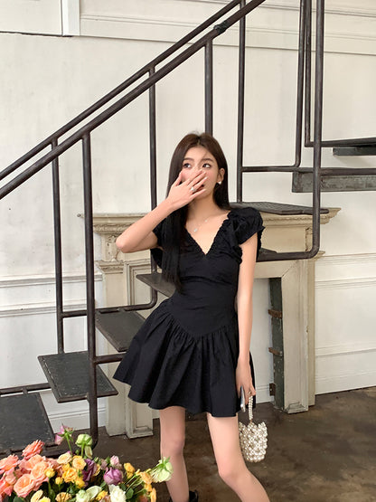 Fri. 法式收腰大V芭蕾裙 黑