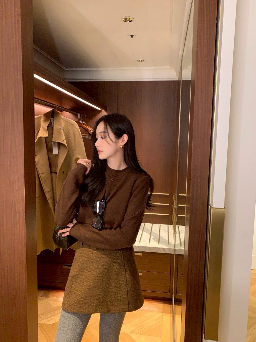 Mon. 童話書通勤百搭針織上衣外套2件組 杏/咖/灰