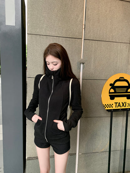 Sun. 秋冬Scuba 修身版型立領連帽外套 黑