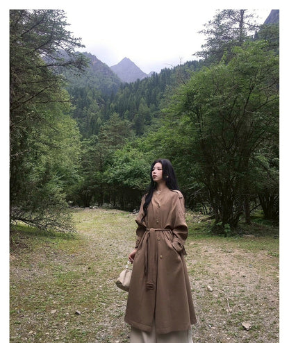 Mon. 諾丁山秋冬雙排扣混紡風衣 玉白/深卡其