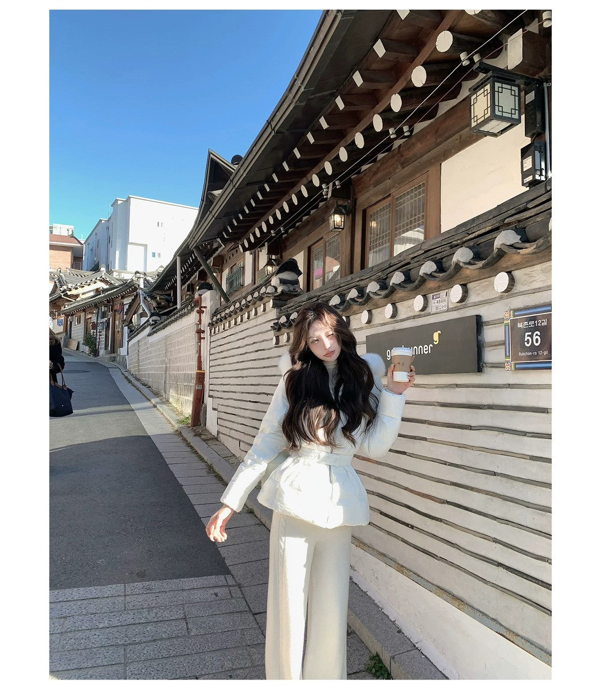 Mon. 元英白月光 韓女慵懶斜肩針織套裝 白