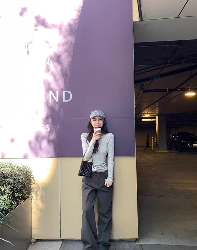 Mon. 百搭簡約美式直筒修身工裝褲 水泥灰
