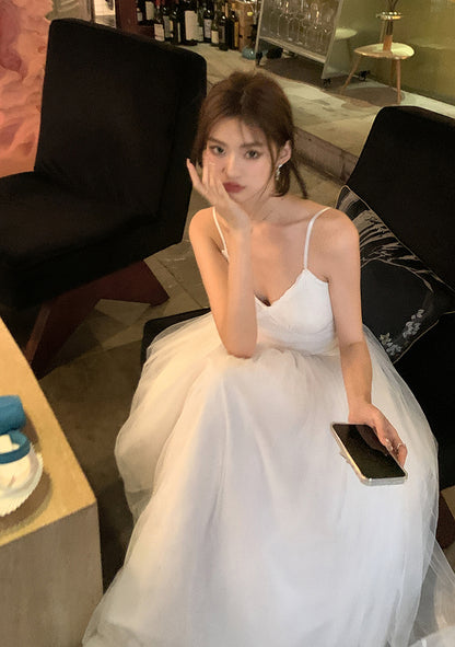 Sun. 芭蕾網紗拼接連身裙 白