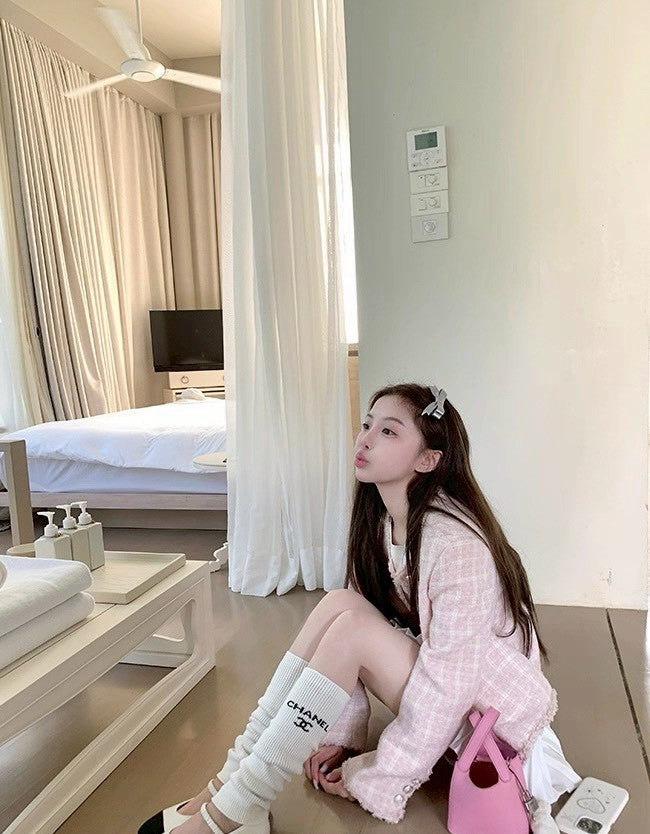 Fri. 少女甜心粉格粗呢小香外套