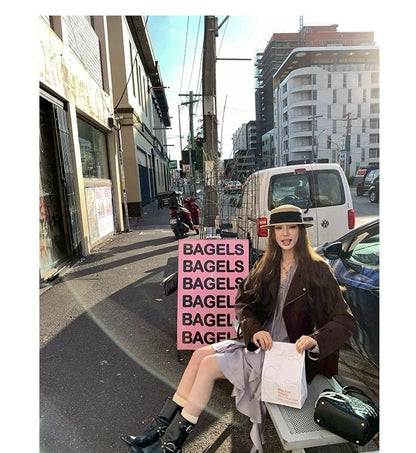 Thu. 博西雅重工時髦休閒皮衣夾克 棕