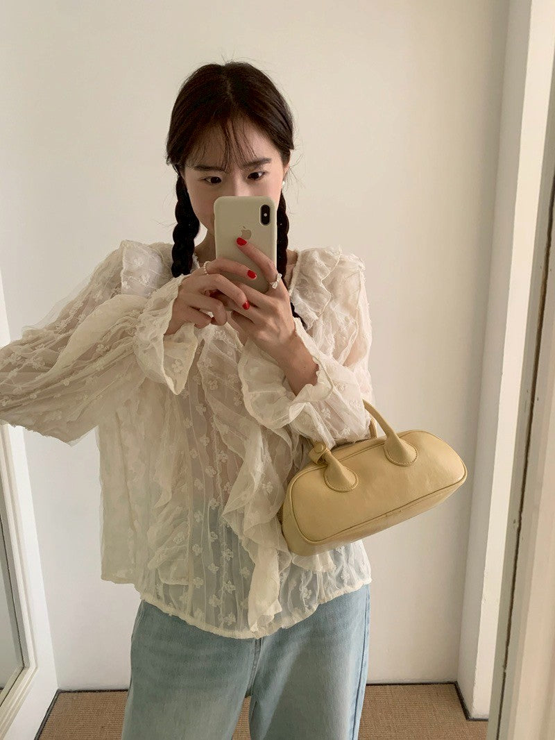 Mon. 氣質慵懶鄰家木耳邊襯衫（透視感）
