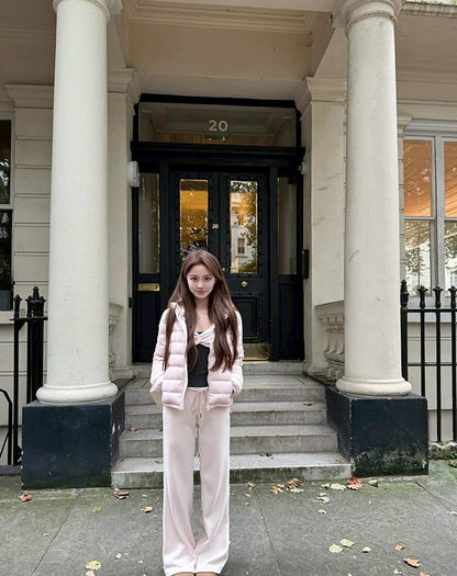 Fri. 復古蝴蝶扭結撞色長袖磨毛上衣 粉/咖白