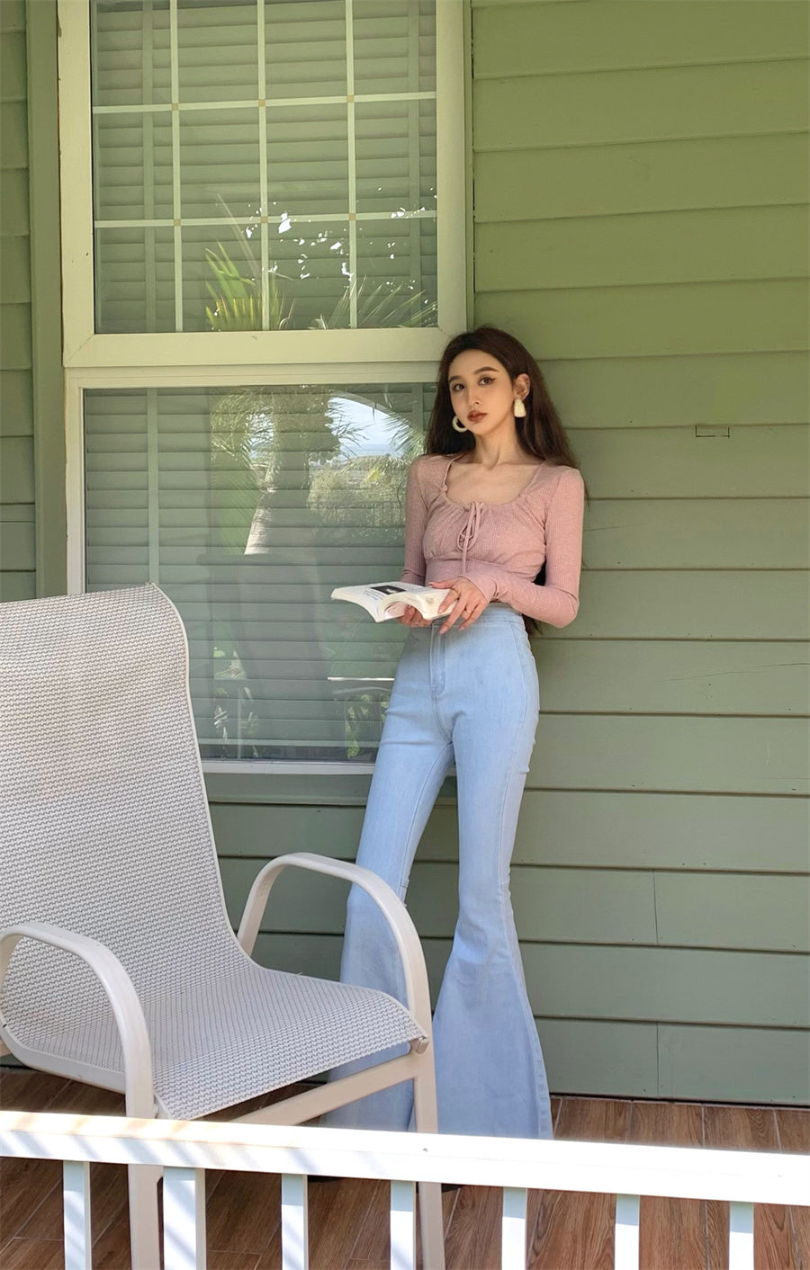 Wed. 溫柔復古方領綁帶上衣