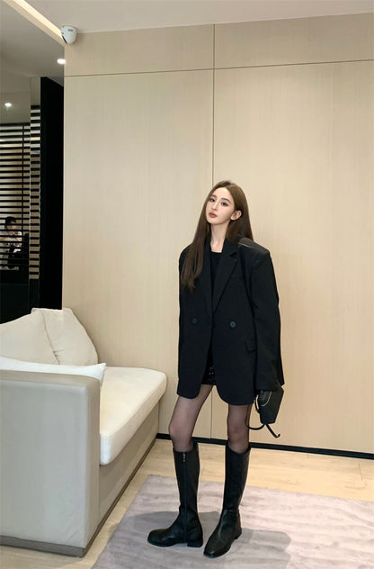 Wed. 通勤兩粒扣墊肩西裝外套 黑色亮片裙