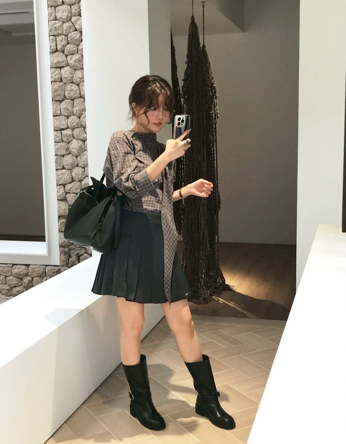 Mon. 復古格紋飄帶襯衫