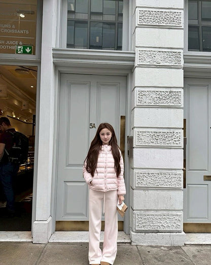 Fri. 高克重冬褲 銀狐絨寬腰抽繩喇叭褲 粉/咖