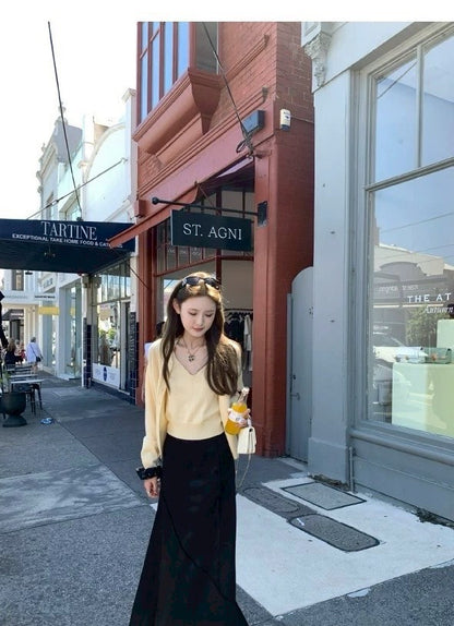 Mon. 琥珀午后 韓系氣質背心針織外套2件組 淺奶黃