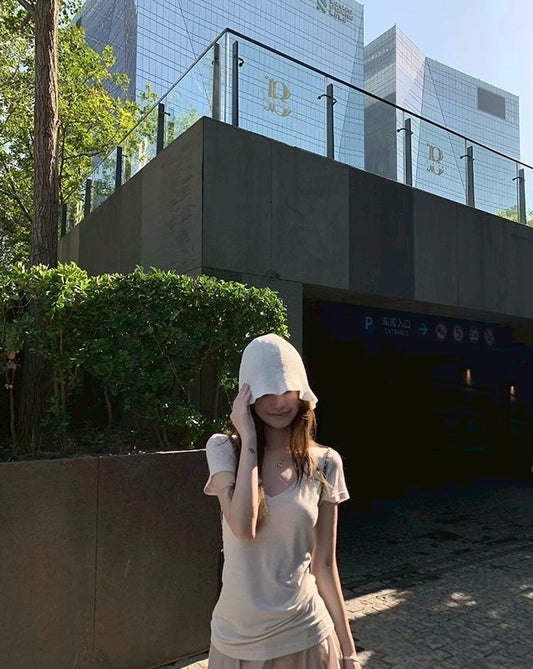 Fri. 自留百穿不厭鬆弛V領純色上衣 亞麻杏/灰