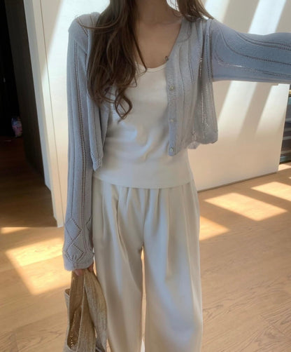 Tue. 氣質排扣針織空調外套 灰/米白