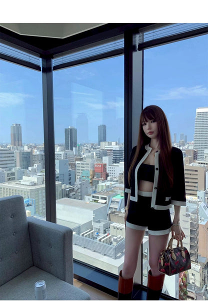 Tue. di*r天菜女友黑白撞色針織短褲2件套