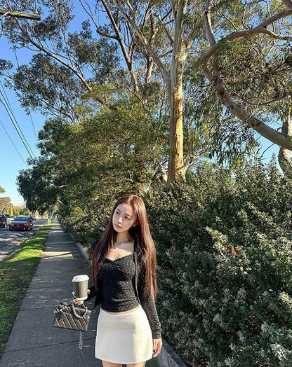 Fri. 美式慵懶妮味蕾絲V領背心外套2件套 碎花