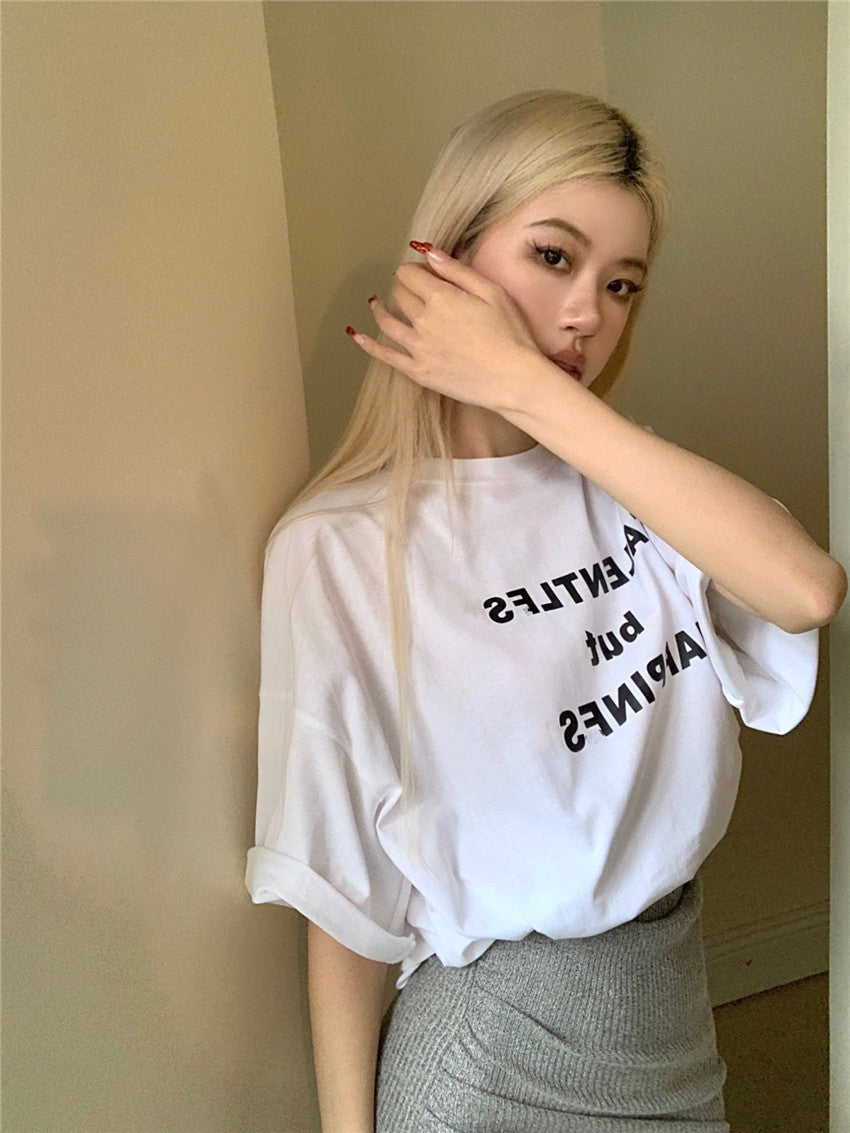 Mon. 粗體字母寬鬆上衣 白/黑