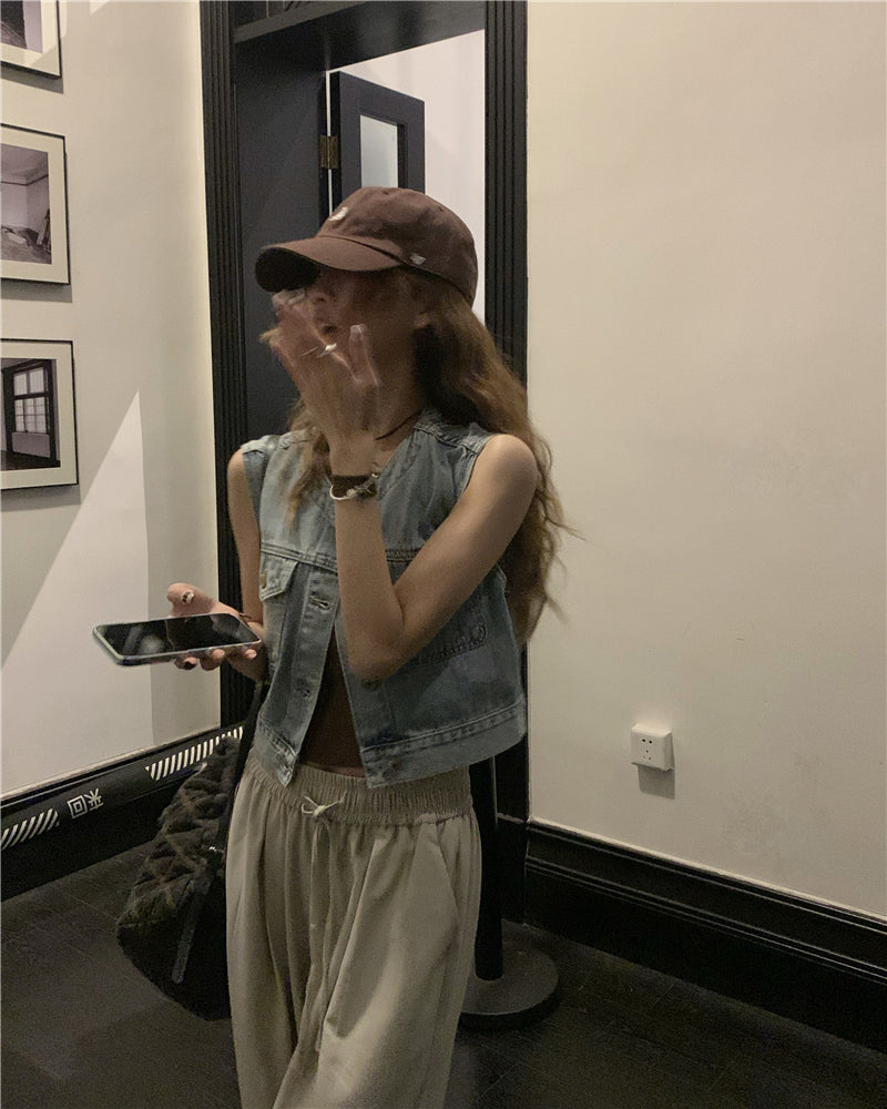 Wed. 復古丹寧短版背心