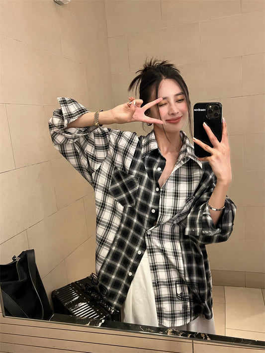 Tue. 不對稱格子襯衫
