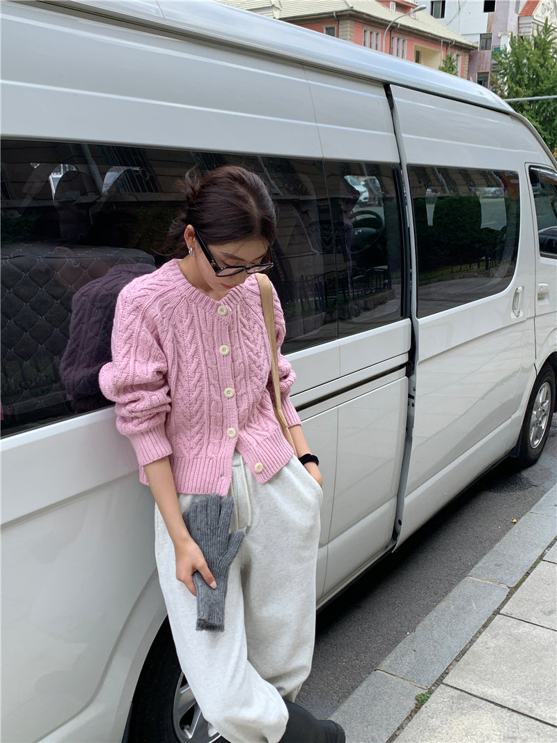 Mon. 麻花毛線編織外套 淺粉