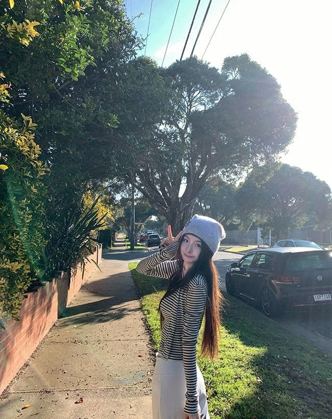 Fri. 美式慵懶妮味蕾絲V領背心外套2件套 條紋