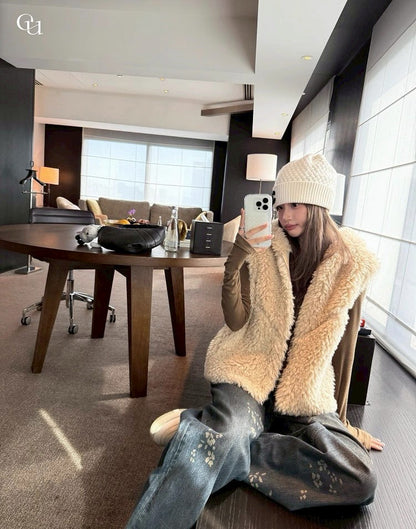 Fri. 高腰定染花貓鬚刷色闊腿褲