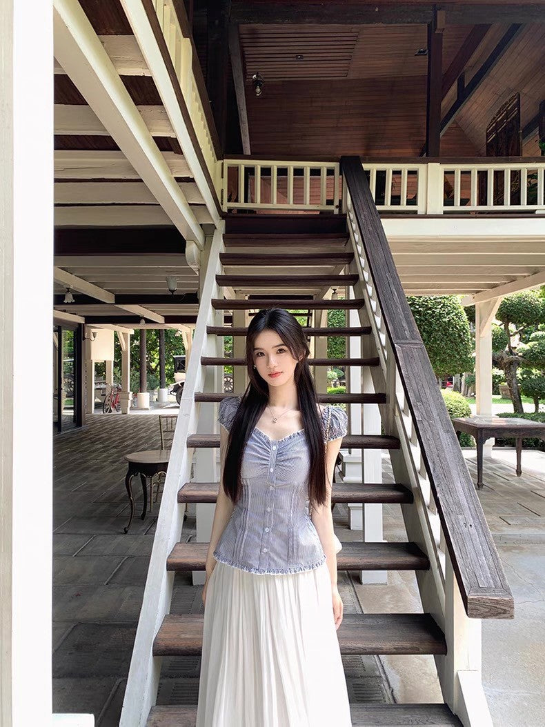 Fri. 春夏Jennie公主收腰多穿款上衣 條紋