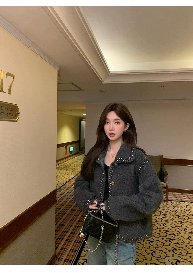 Fri. 灰金系列低奢老錢粗編毛衣外套