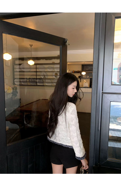 Thu. 小香特種紗牛仔藍撞色針織背心外套2件組