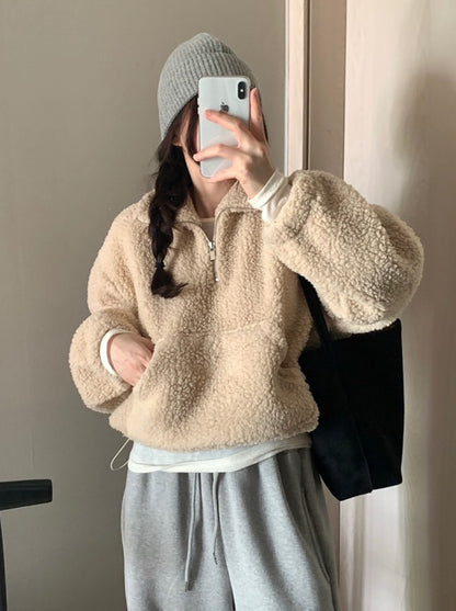 Fri. 鬆弛感n+泰迪毛毛立領毛衣 卡其/咖色