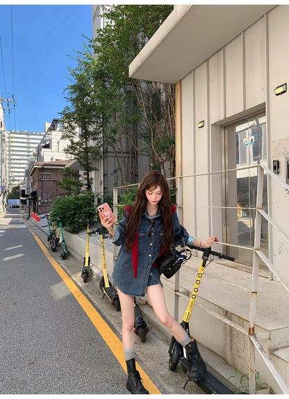 Mon. 牧場女孩茅釘刺繡高腰牛仔短褲套裝