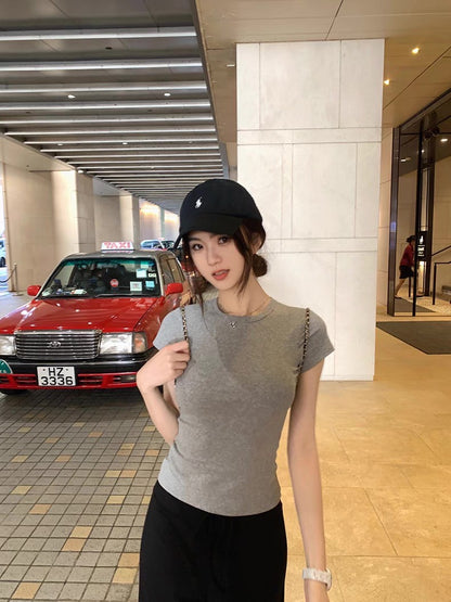 Fri. Skims短袖款 貼身顯身材圓領純色上衣 白/灰/淺藍