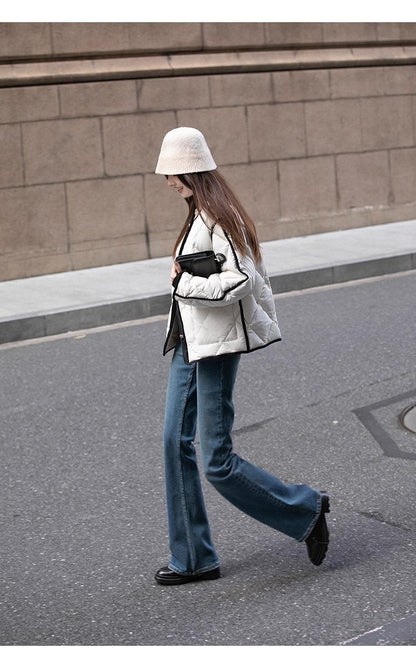 Sun. 經典山茶花 菱格白鴨絨外套