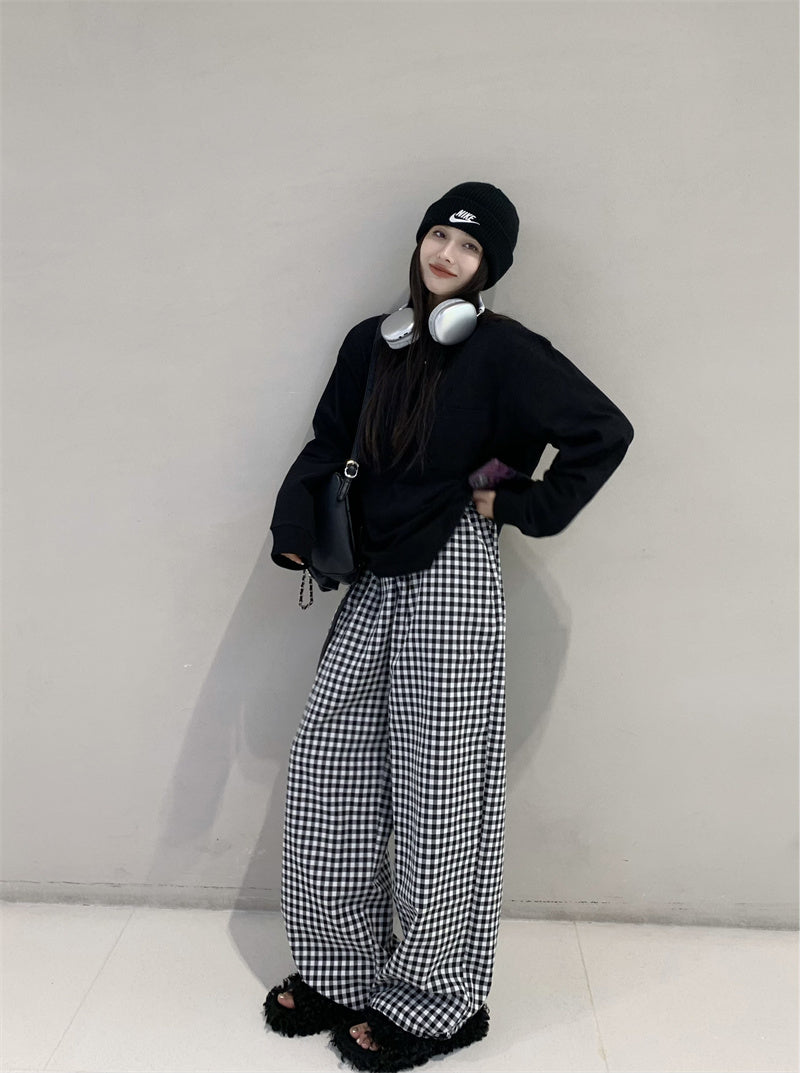 Sat. City Walk簡約通勤百搭上衣 格紋休閒褲 黑