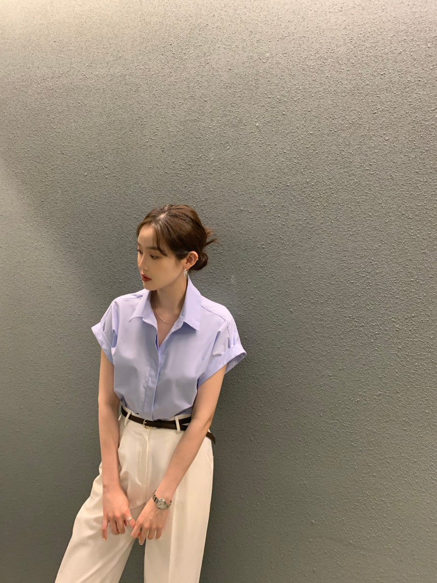 Wed. 簡約摺袖襯衫 藍