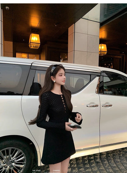 Tue. Crush 美神裙掌管高級與性感針織縷空裙 黑