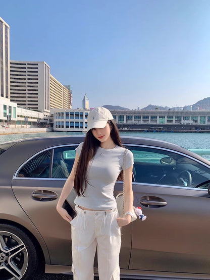 Fri. Skims短袖款 貼身顯身材圓領純色上衣 白/灰/淺藍