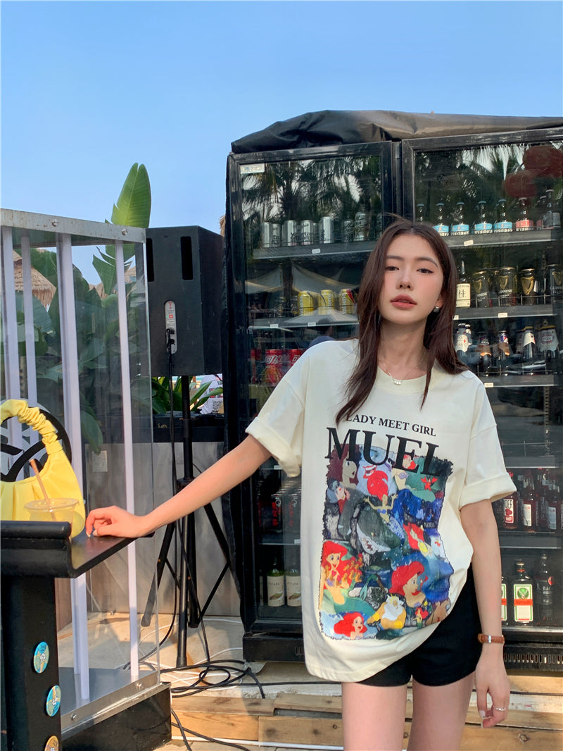 Mon. 小美人魚卡通上衣 白