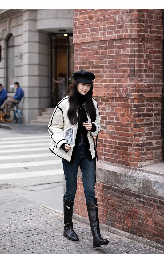 Sun. 經典山茶花 菱格白鴨絨外套