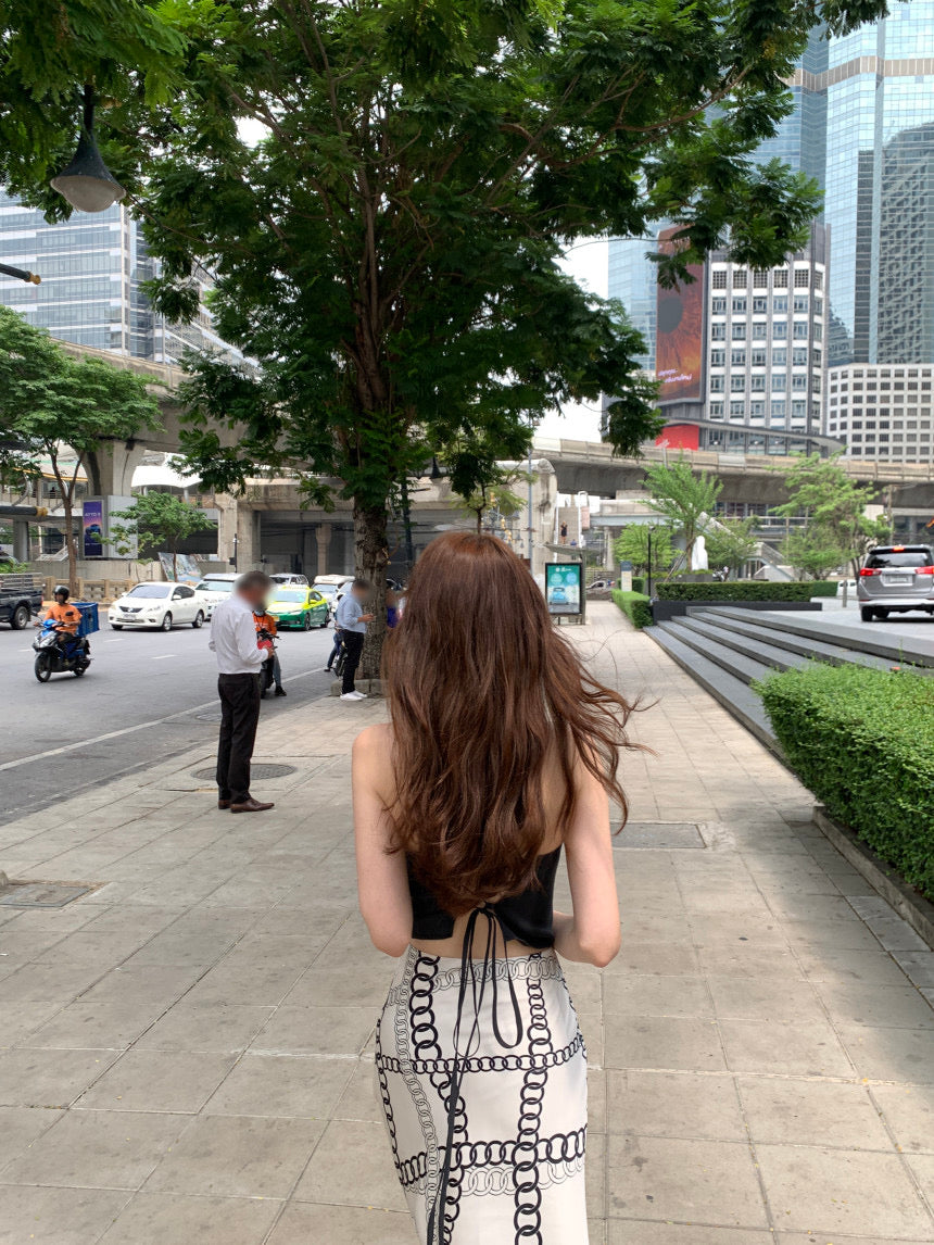 Sun. 後背綁帶平口上衣 老錢幾何半身魚尾裙