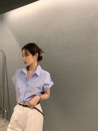Wed. 簡約摺袖襯衫 藍