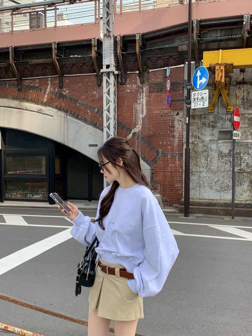 Fri. 休閒慵懶圓領衛衣 韓版百搭褲裙 花灰卡褲