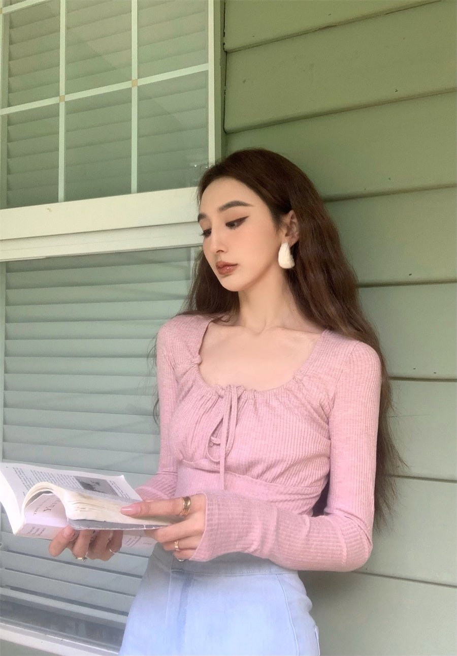 Wed. 溫柔復古方領綁帶上衣